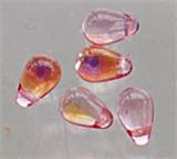 Droppe Glaspärlor 4 x 6 mm Rosa Transparent Iris ca 25 st