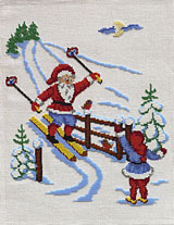 Jultomte på Skidor 34 x 27 cm